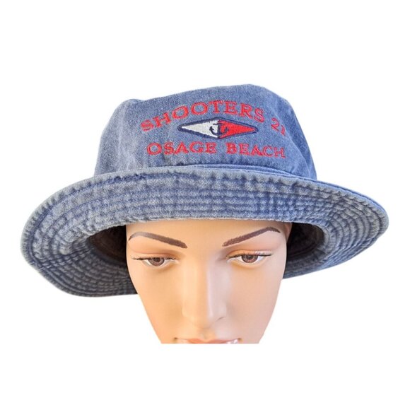 Vintage Shooters 21 Osage Beach Denim Bucket Hat XL Lake Of The Ozarks Bar Races - Picture 2 of 13